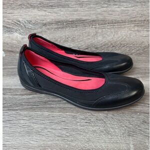 ECCO Bluma Black Leather Mesh Mary Jane Ballet Flats Shoes Womens 7/7.5 US 38 EU